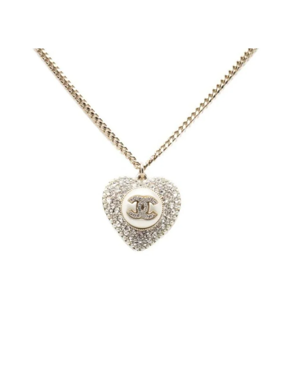 Chanel CC Logo Heart Motif Chain Pendant Stamp Silver White Metal